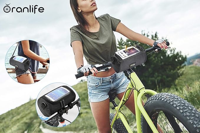 Bike Handlebar Bag, Waterproof Phone Cycling Mount Front Bags, Bicycle Storage Bag with Removable Shoulder Strap, 6 inch Transparent Pouch, Best Gift