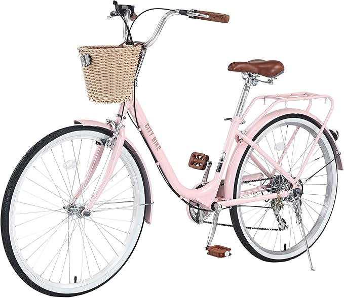 22/26 Inch Women's Bike Beach Cruiser Bike for Women/Girls，City Hybrid Bike 7 Speeds Adult Bicycle Commuter Bike for Women Men,4 Colors