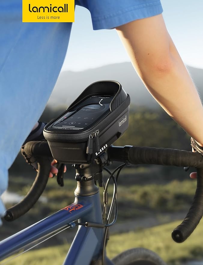 Lamicall Bike Frame Bag Waterproof - [1s Release] [2 in 1] Bike Phone Mount Holder, Bicycle Top Tube Bag, Cycling Pouch with Rain Cover, Bikes Accessories Gifts for Phones Under 7"