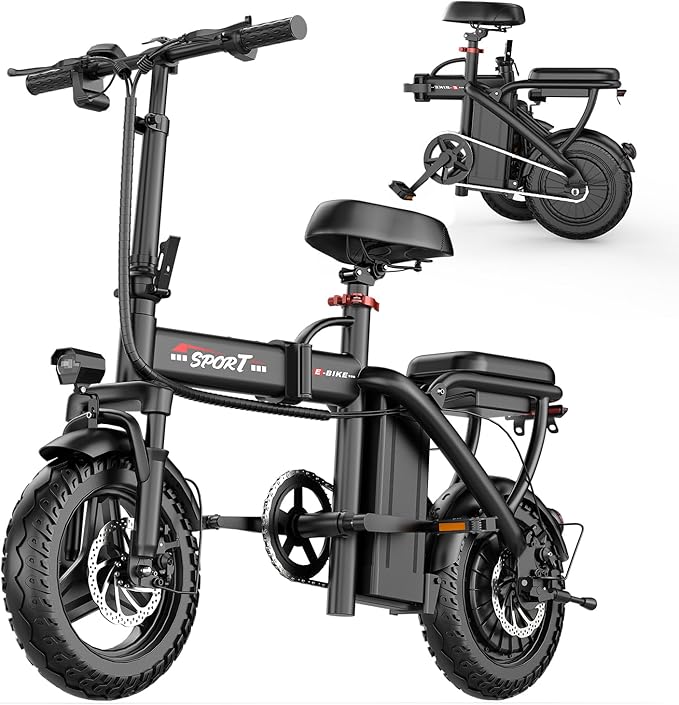 AZHAR Foldable Electric Bike for Adults Teens, 1200W Peak Motor, Up to 25 MPH, 45 Miles PAS Range, Dual Suspension, 14” Tires, 3-Speed Modes, Compact & Portable Electric Mini Bike, Commuting Ebike