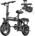 AZHAR Foldable Electric Bike for Adults Teens, 1200W Peak Motor, Up to 25 MPH, 45 Miles PAS Range, Dual Suspension, 14” Tires, 3-Speed Modes, Compact & Portable Electric Mini Bike, Commuting Ebike