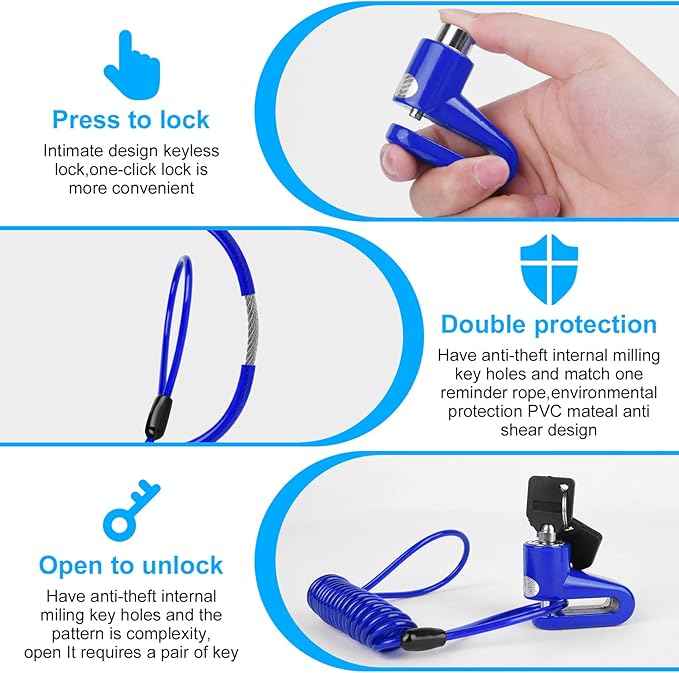 Ainiv Disc Brake Lock, Anti-Theft Cable Lock for E Scooter, Bike, Electric Bike, Skateboards, Strollers, Lawnmowers - Waterproof 5FT /12mm Cable with 2 Keys - Blue