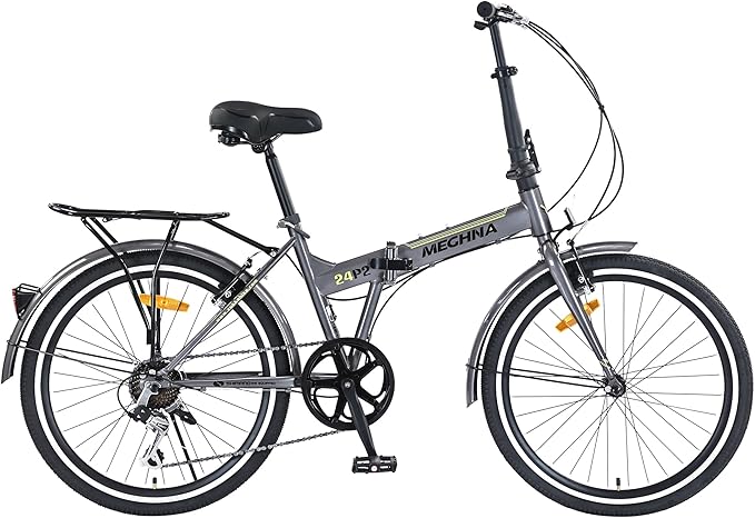 24 Inch Folding Bike for Adults, 7 Speed City Bicycle with Steel Frame, Front and Rear V Brakes for Commuting and Outdoor Riding,Gray