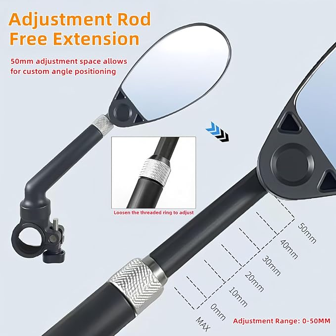 2 Pack Bike Mirrors,[New Version]Handlebar Bike Mirror with Telescopic Linkage,360° Adjustable Safety Bicycle Rear View Mirrors,Anti-Glare Shatterproof Glass Lens,Compatible with E-bikes,Mountain Bike