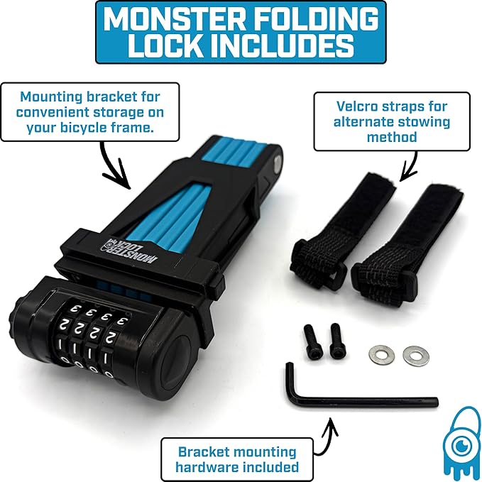 Monster Folding Bike Lock – Heavy-Duty Anti-Theft Hardened Steel, Rust-Proof, Foldable Compact High-Security Lock for Bicycle, Scooter & Motorcycle