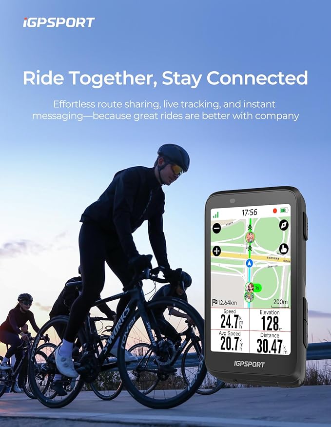 iGPSPORT BiNavi Bike Computer, 3.5‘’ Touch Screen Map Navigation Music Control Climb Tips, Wireless GPS Cycling Computer