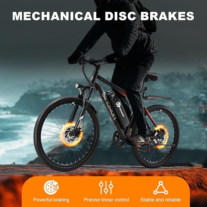 26" Electric Bike for Adults, E-Bike Commuter–500W Brushless Motor,375WH, 7-Speed, Front Suspension Fork, 20MPH Top Speed, 37+ Miles Long Range–Certified to UL 2849