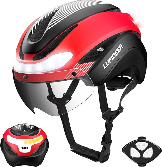 LUMDEER Smart E-bike Helmet with Remote Controlled Turn Signals, Electric Scooter Helmet for Adults with Front & Rear LED Lights, Bike Helmet with Photochromic Visor & Auto Brake Light for Men & Women