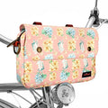 TOURBON Bike Bag Waxed Canvas Bicycle Handlebar Bag Zipper Closure Pouch Crossbar Front Frame Basket Cycling Saddebag Under Seat Strap-on Rear Rack Pannier (Pink with Flower)