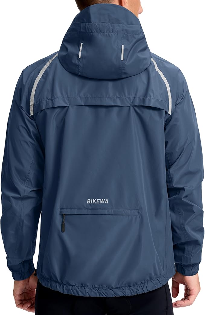 Bikewa Men's Cycling Rain Jackets Waterproof Running Bike Windbreaker Lightweight Packable Hooded Jacket