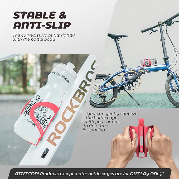ROCKBROS Bike Water Bottle Cage Holder Lightweight Alloy Aluminum Bicycle Water Bottle Holder Cages Secure Hold Brackets for MTB, Road,Gravel Bike，Red