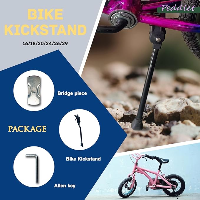 Bike Kickstand Unadjustable for Kids Bicycles Rear Kickstands Heavy-Duty Iron Bike Kick Stand for 16"-29" Wheel Girls and Boys Bike