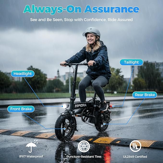Electric Bike for Adults Teens, 800W Peak Motor, 25MPH Folding Ebike, 30 Miles, 48V 10AH Removable Battery, 14" Foldable Electric Mini Bike for Commute Outdoor