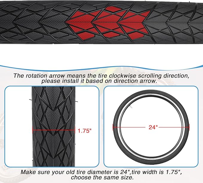 MEGHNA Bike Tire 20/24/26/27.5 inch Foldable Replacement Cruiser Bike Tire Mountain Bike Groove Anti-Slip with Tire Lever for Kids Hybrid Bike