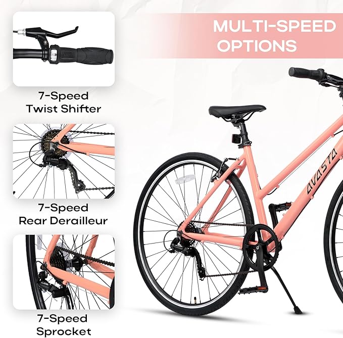 AVASTA Populus 700C Road Bike for Women with Kickstand, 15 17 Inch Lightweight Step Through Aluminum Alloy Frame, 7-Speed Drivetrain, Multiple Colors