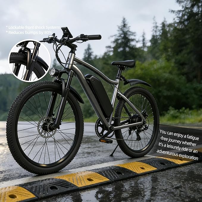 Electric Bike for Adults, Peak 750W Brushless Motor, Top Speed 25 mph, Range 35-40 Miles, 26-inch Mountain E-Bikes, Unisex Commuter Suitable Cit/Mountain/Road Use，7 Speed/UL Certified ebikes
