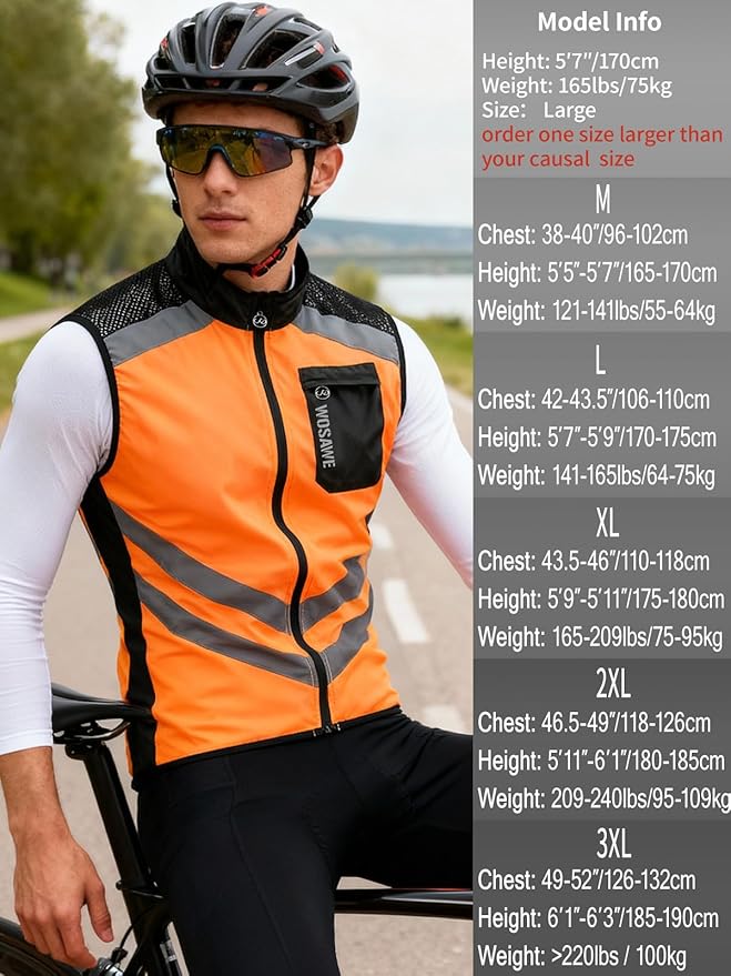 WOSAWE Men's High Visibility Cycling Wind Jacket Water Resistance Reflective Windbreaker