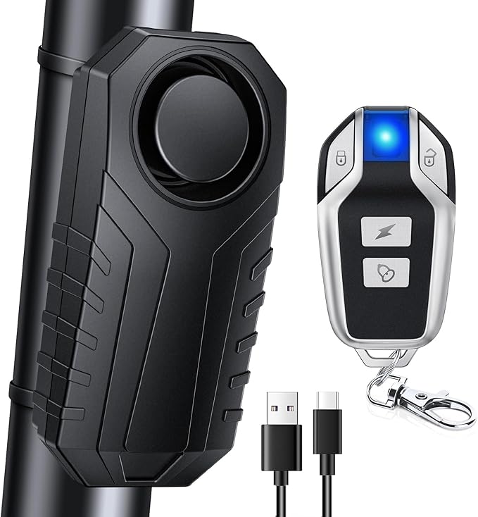 Onvian Upgraded Rechargeable Bike Alarm, Wireless Vibration Motion Sensor Antitheft Bike Alarm, IP65 Waterproof Motorcycle Alarm with Remote, Bike Accessories, for Ebikes Bike Scooter Car