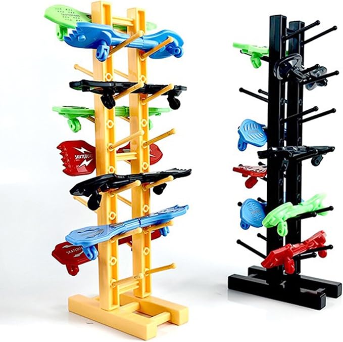 Hobby Fans Mini Finger Skateboard Display Rack 12 Slots Fingerboard Organizer Stand Storage Holder for Mini Finger Toys Soccer Bicycle Skateboard (Black & Yellow)