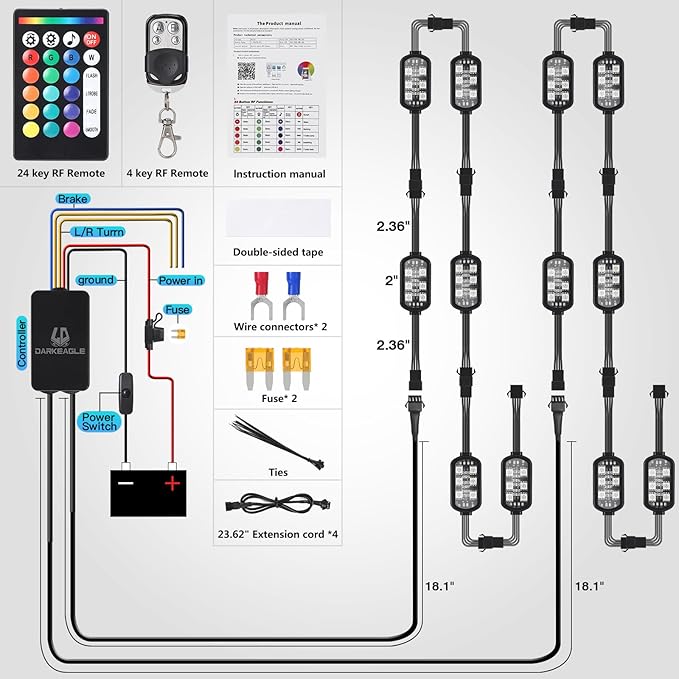 12PCS Motorcycle RGB LED Accent Lights with APP & RF Remote, Waterproof Frame & Engine Underglow Pods with Brake Turn Signal, 12V for Harley, Cruiser, Street, Sport Bike, Dirt Bike