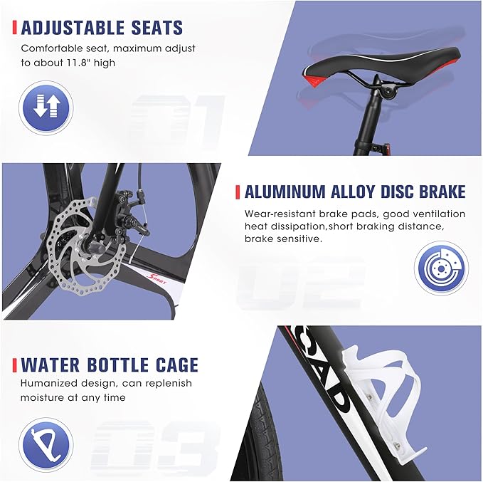 Outroad Hybrid Bikes, 26 inch 14/21 Speed 700C Wheel Road Bike with Light Aluminum Alloy Frame Commuter Bicycle with Dual Disc/V Brakes for Adult Women and Men Blue,Red,Black,White
