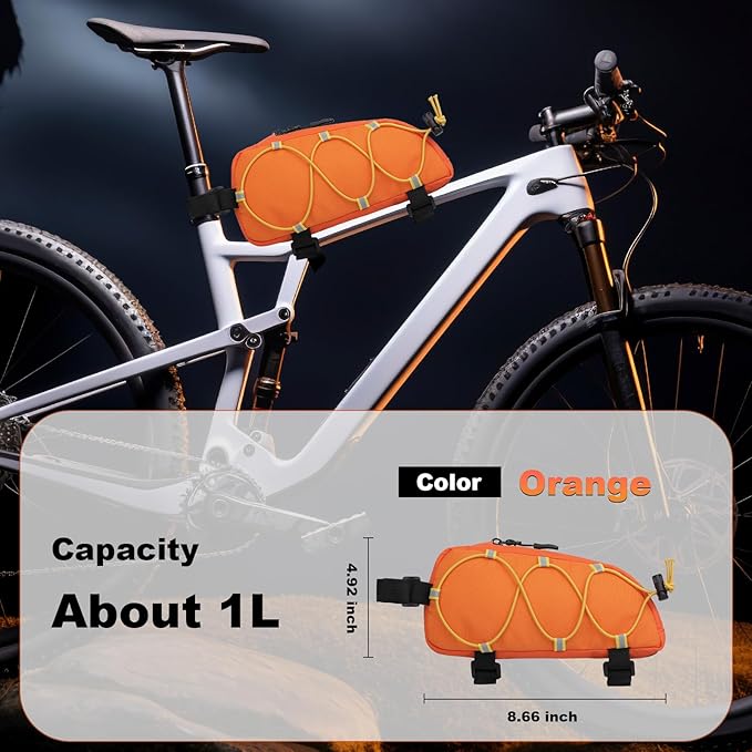 Bike Top Tube Bag Waterproof Bicycle Front Frame Bag Top Tube Bike Pouch for Road Mountain Bicycle Outdoor Cycling Travel Hiking（Orange）