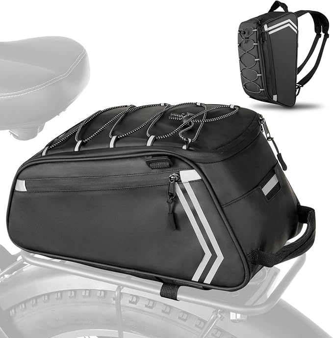 veimia Bike Rack Bag, 13L Waterproof PVC Bicycle Rear Seat Saddle Bag with Multiple Pockets, Compact Cycling Storage Bag for Rear Rack Commuter Road Mountain Ebike, Simple Installation, Black