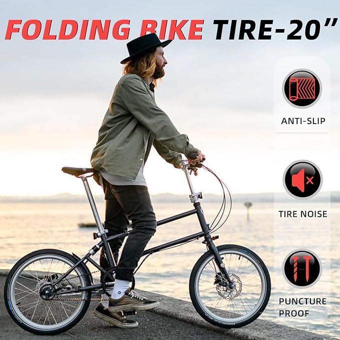 20" x 1.75/1.50 Bike Tires, Puncture Resistant Anti-Skid MTB/E-Bike Tires, 60 TPI Durable Rubber for BMX, Folding Commuter Bikes (20x1.50)(20x1.75)