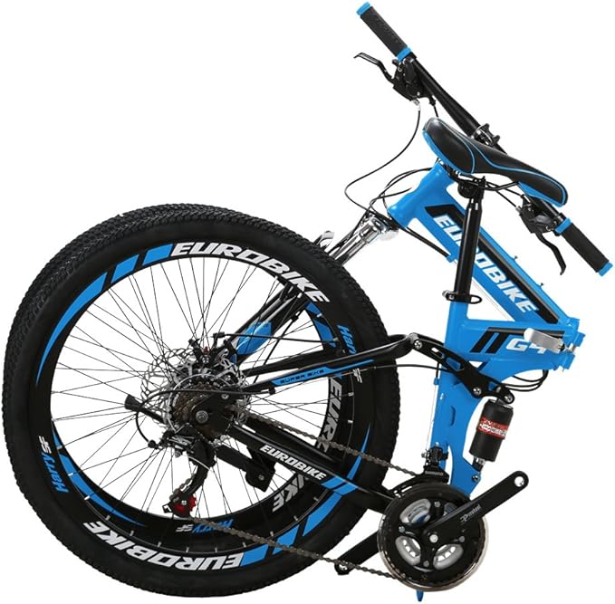 EUROBIKE Adult Folding Mountain Bike HY G4/G6 Foldable Bicycle for Women 26 Inch Wheels 21 Speed Mens Folding Bike Dual Suspension MTB Bicycle