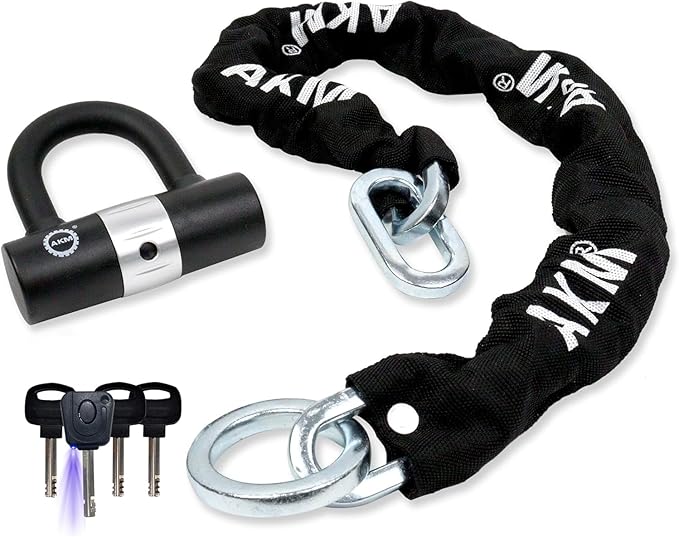 AKM Anti-Theft Bike Lock 3foot/90cm Long Heavy Duty Chain Lock Durable 10mm Thick Chains with 4 Keys Security 16mm U Lock for Bicycle,Scooter,Moped,Motorcycle,Gates