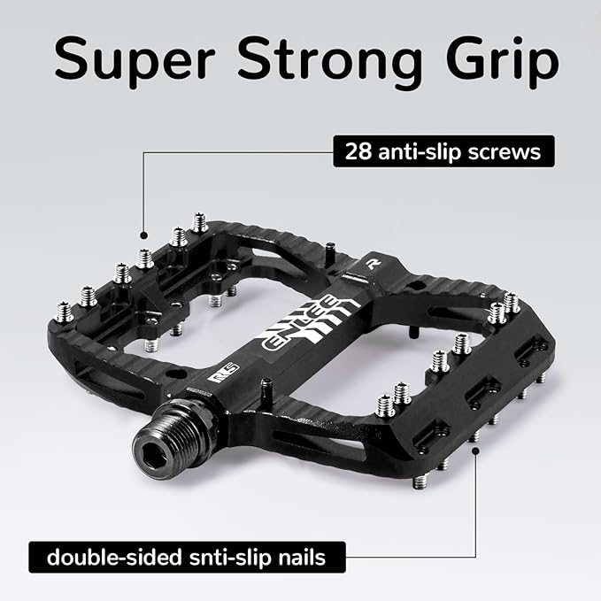 ENLEE Mountain Bike Pedals Flat, 3 Sealed Bearing Lightweight Aluminum Metal Bike Pedals 9/16", Waterproof MTB Pedals Flat with Removable Anti-Skid Nails for Adult Mountain Road BMX Bike
