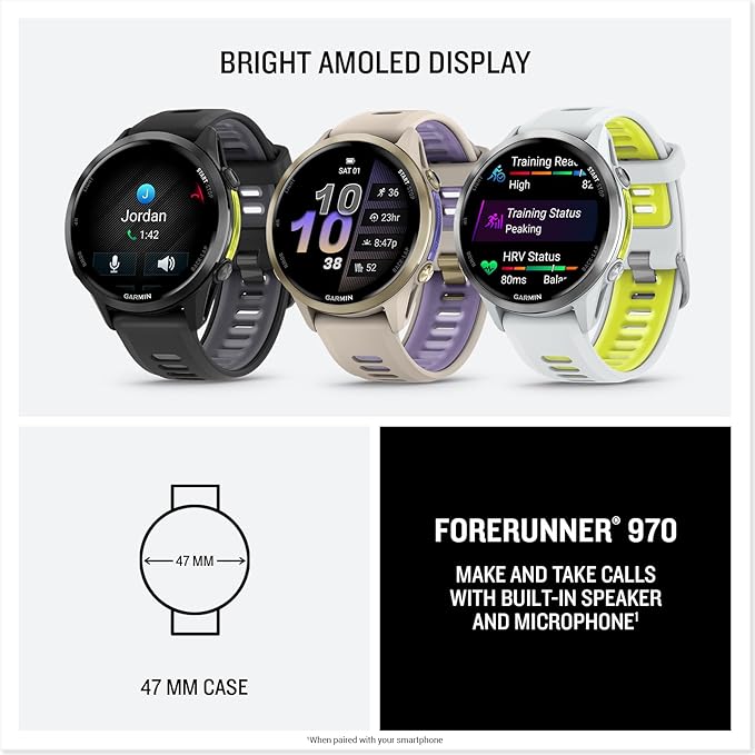 Garmin Forerunner 970 GPS Running Smartwatch, French Gray | Premium Training & Recovery, Sleep Coach, Heart Rate, Download Music, Up to 15 Day Battery | Signature Series Charging Stand Bundle