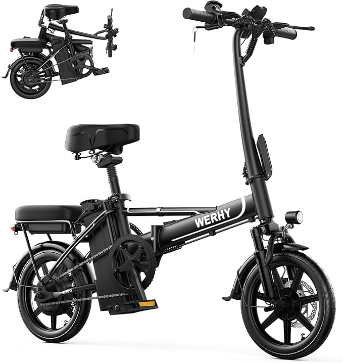 WERHY Electric Bike for Adults, 500W Motor, 22 MPH Max Speed Folding Ebike, 14" Electric Bicycles, Max 30/40 Miles Range (Pedal Assist Mode), Mini E Bikes