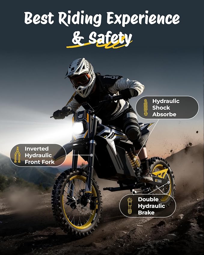 3500W Peak Electric Dirt Bike for Teens & Adults, 37MPH Electric Off-Road E-Bike with 48V 21Ah Battery, Up to 55 Miles Range, Dual Suspension, Hydraulic Brakes, 400LBS Load, Fit Age 13+