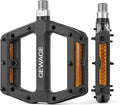 Mountain Bike Pedals 9/16 Inch - Bicycle Flat Pedals with Reflectors - Lightweight Nylon Fiber Wide Platform Pedals for Mountain Bike, BMX, Road Bike Pedals