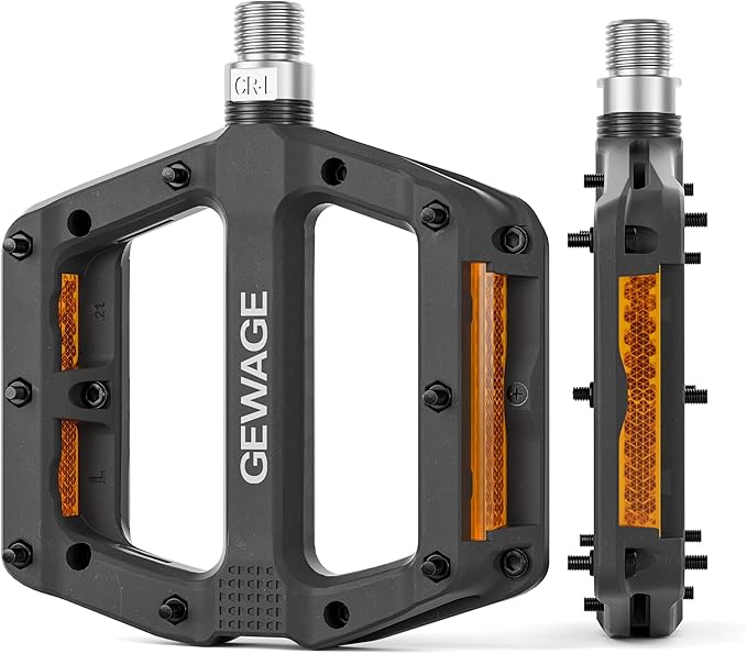 Mountain Bike Pedals 9/16 Inch - Bicycle Flat Pedals with Reflectors - Lightweight Nylon Fiber Wide Platform Pedals for Mountain Bike, BMX, Road Bike Pedals