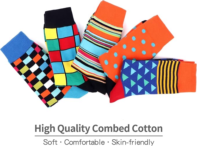 WeciBor Men's Dress Funny Crazy Colorful Novelty Combed Cotton Crew Socks 12 Pack - Size 7-10/10-13/13-15