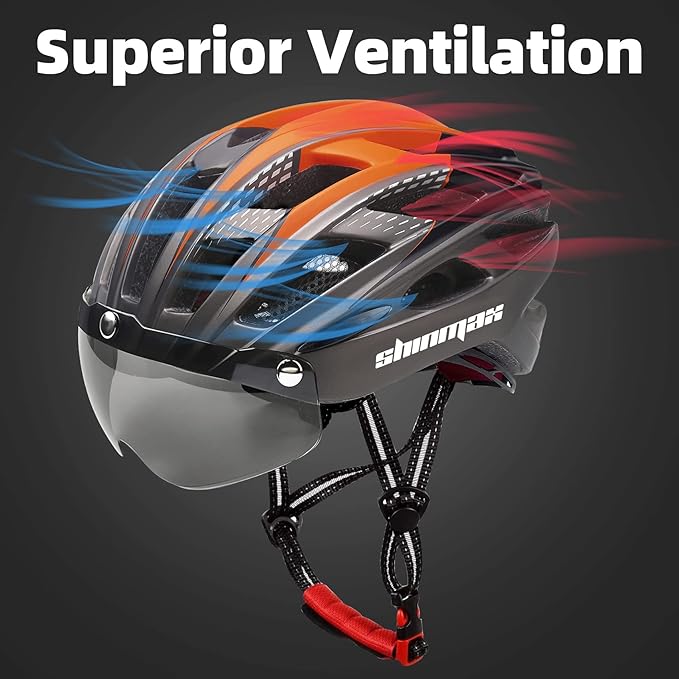 Shinmax Bike Helmet, CPSC/CPC Bike Helmet for Adult Men Women with Magnetic Goggles&Led Back Light Cycling Helmet Adjustable SM-T69