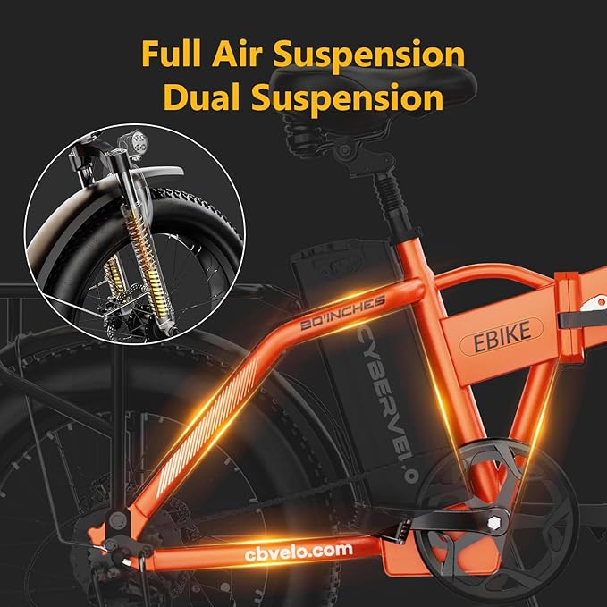 1000W Folding Electric Bike, 48V 20AH Large Removable Battery E Bike, 30+MPH, 80 Miles Max Range, 20" Fat Tire Electric Bike for Adults, Adult Electric Bicycles for Long