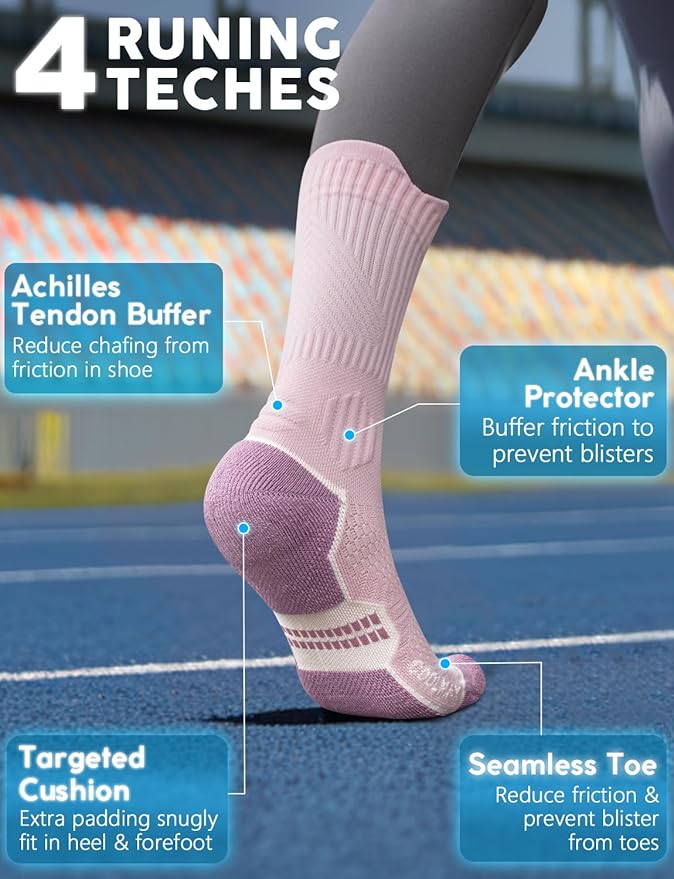 Womens Coolmax Bamboo Viscose Compression Running Crew Socks, Moisture-Wicking Anti-Blister Hiking&Gym Athletic