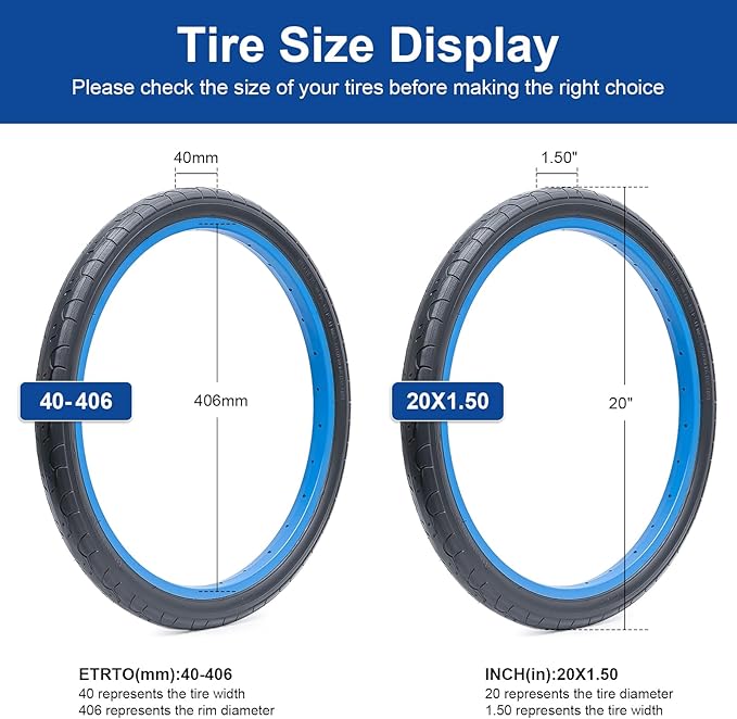 20x1.50 (40-406) Bike Tire 20 inch Bicycle tire Suitable for 20X1.5 20 x 1.50 City/Road/Commuter Folding Replacement Bike Tire (Single)