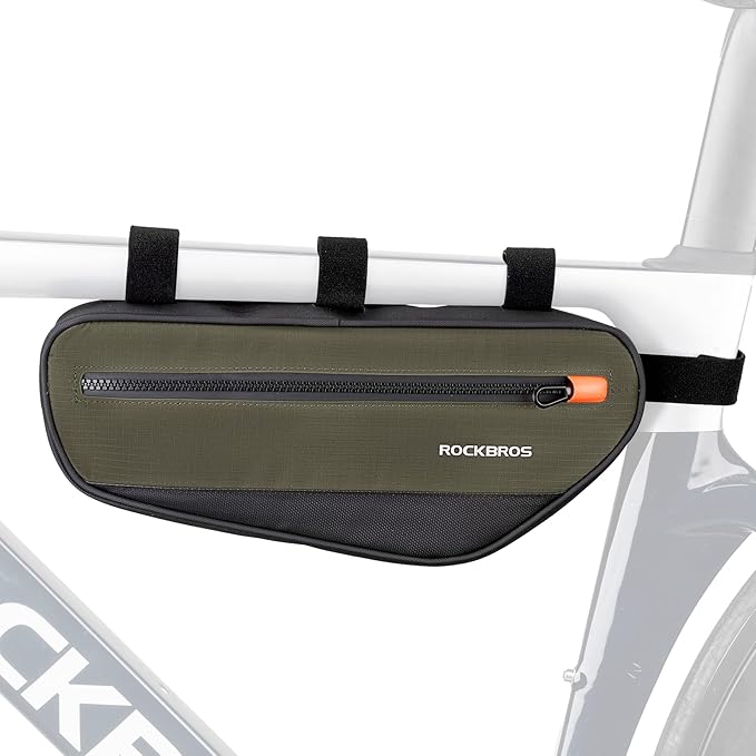 ROCKBROS Bike Frame Bag Bike Handlebar Bag Bike Bag with Large Opening Zippers, Bike Pounch For Mountain Road Bike, Quick Release 1.5L, olive drab, 30120079001-YXUS