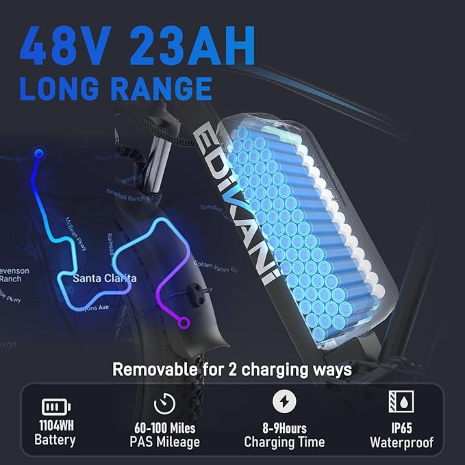 EDIKANI 26" Electric Bike for Adults, Peak 1500W 34MPH Fast E Bike for Men, 100 Miles Fat Tire Ebike for Adults Electric with 864WH/1104WH Removable Battery, UL E Bicycle with Brake Light