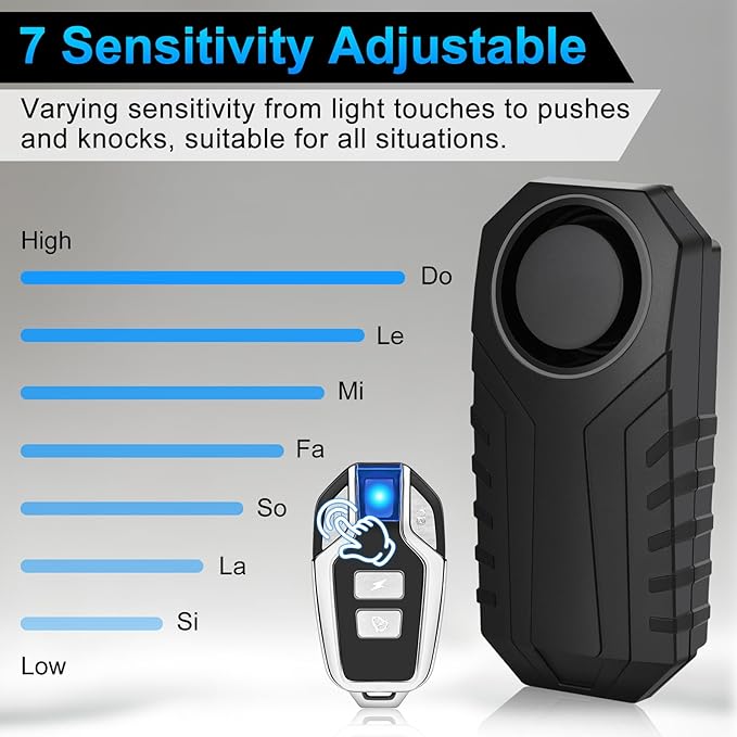 Bike Alarm, Bike Alarms for Ebikes, Anti Theft Wireless Vibration Sensor Alarm for Motorcycle Electric Scooter Moped Trailer Car Mailbox Garage Door 113dB Super Loud IP65 Waterproof