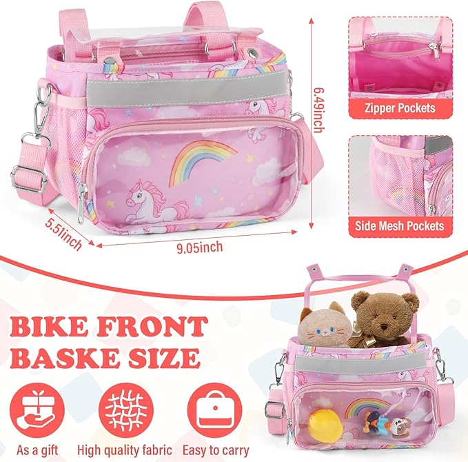 Kids Bike Scooter Front Mount Bike Basket, Waterproof Bike Rack Basket Handlebar Bag, Kids Basket for Bicycle Accessories Fit Most Boys, Girls, Toddlers Bike or Scooter