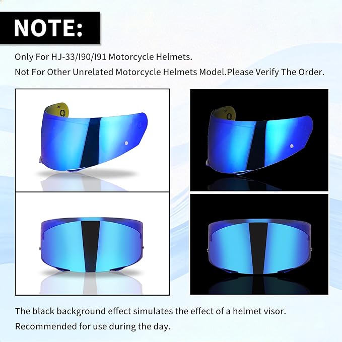 VCOROS HJ-33 Motorcycle Helmet Visor I90 Motorcycle Visor Shield Compatible with i90 i91 Modular Helmets UV Protected Helmet Accessories (Chrome Blue)