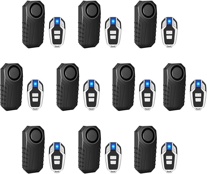 10PK Bike Alarm for Ebikes,Electric Scooter Alarm, Bike Alarm with Remote, Motorcycle Alarm Anti-Theft Vibration Motion Sensor Security Alarm System 113dB Loud IP65 Waterproof SOS Function