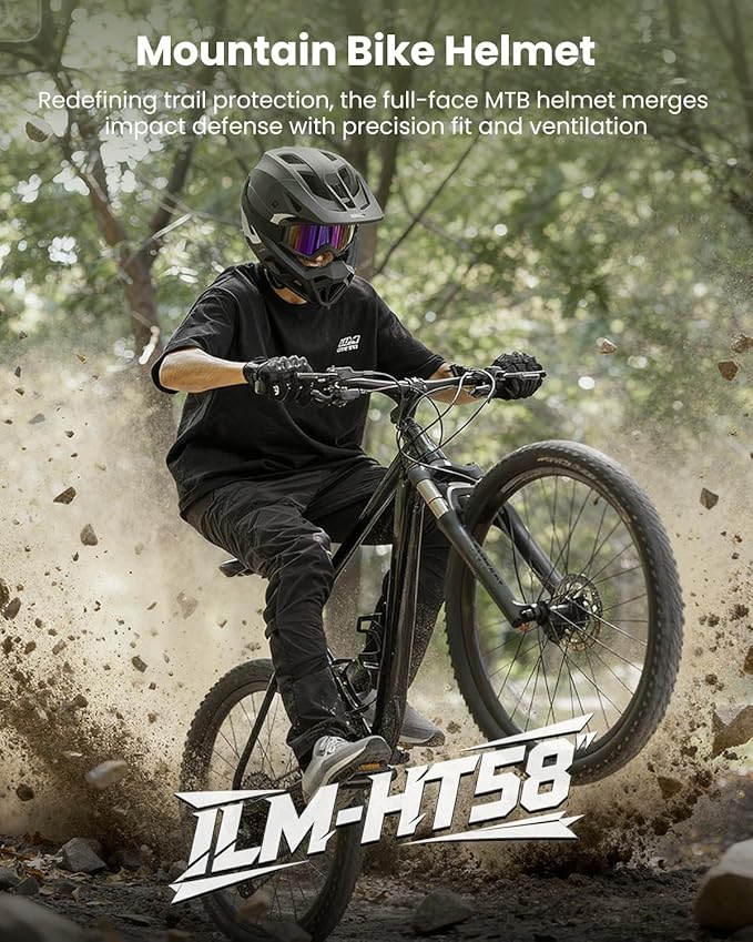 ILM Full Face Mountain Bike Helmet ASTM CPSC Adult with Adjustable Visor for MTB BMX Model HT58