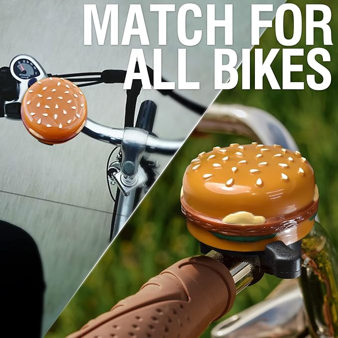 MARQUE Hamburger Bike Bell – Bicycle Bell for Most Bikes, Also Fit Balance Bike and Scooter, Must Have Cycling Accessory