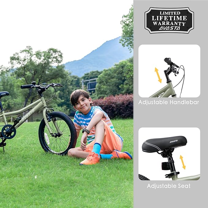 AVASTA Bilbo 18 20 24 Inch Kids Bike for Boys Girls 5-14 Years Old, Retro Style High Carbon Steel Bicycle with Adjustable Handlebars and Seat, Dual V-Brakes, Kickstand, Multiple Colors